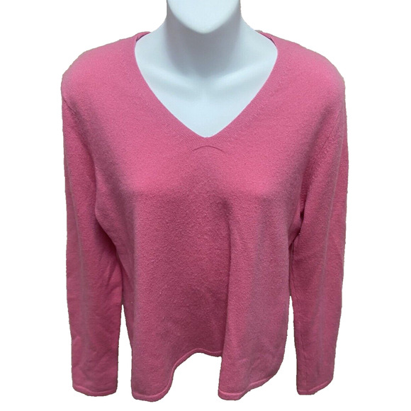 Pursuits ltd Womens Cashmere Sweater Size Large Long Sleeve Pink V-neck Pullover - Picture 1 of 11